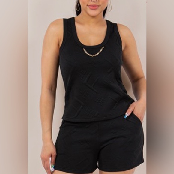 Black 2 Piece Shorts & Matching Top. Abstract Design - Picture 2 of 6